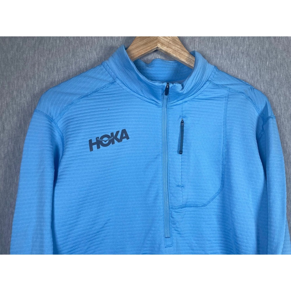 Hoka One One Womens Large Blue Half Zip Grid Fleece Running Pullover